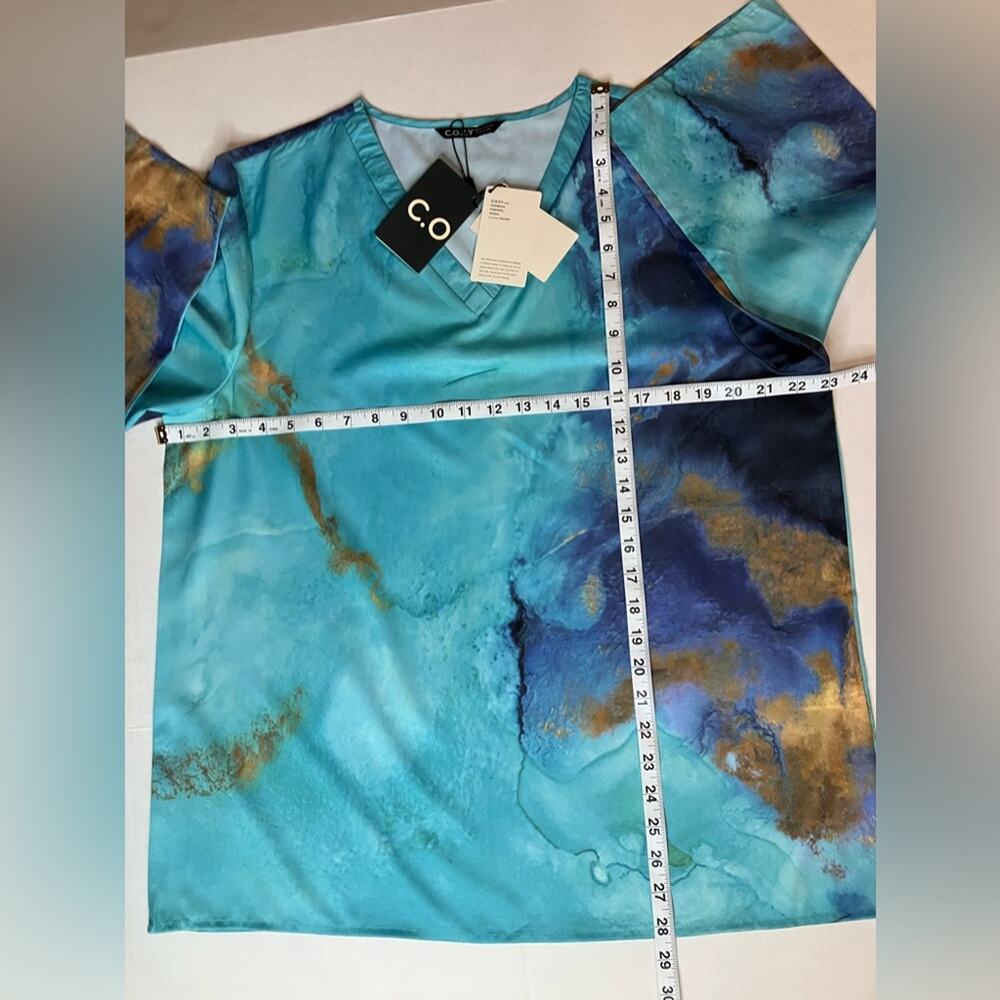 NWT C.O.Z.Y 3/4 length sleeve Soft V neck tropical look top l XL l - Picture 5 of 11